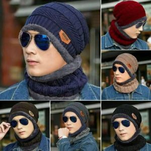 Wool Cap With Neck Warmer Beanie And Scarf Set With Fleece Mask For Men And Women